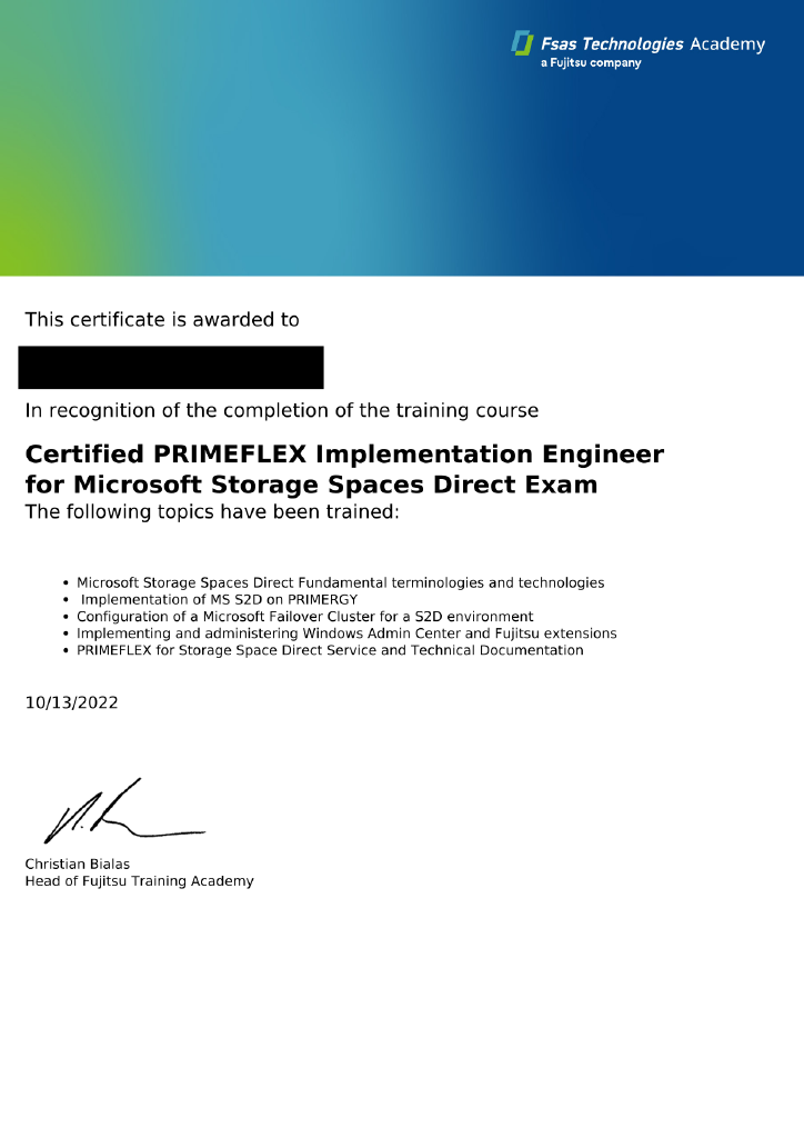 FSAS S2D Zertifikat FSAS S2D Implementation Engineer Zertifikat